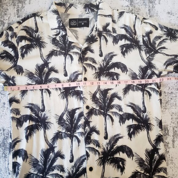 360 SURF Palm Tree Tropical Hawaiian Shirt Black Blue on Cream White - Picture 6 of 9